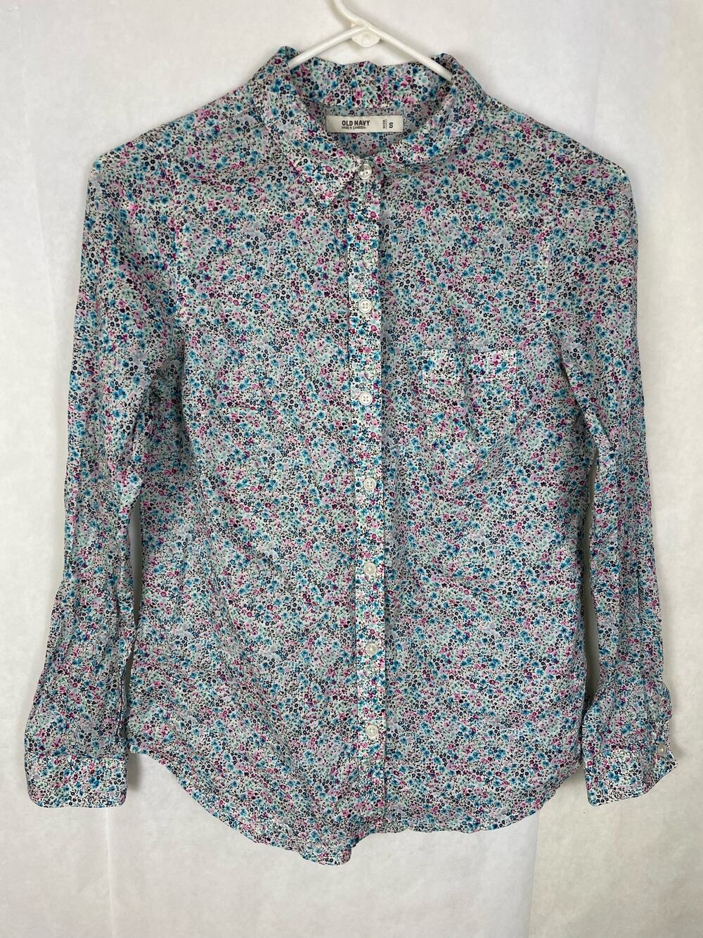Old Navy Womens Blue Floral Print Button Up Shirt Small Cottage Dainty Retro